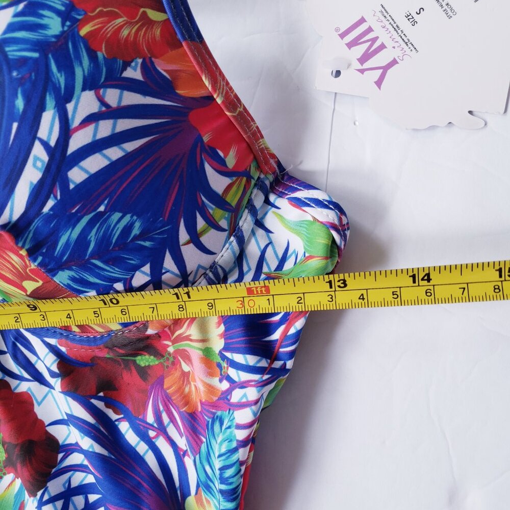 YMI Hawaiian Tropical Floral Racerback Push Up Cap One Piece Swimsuit - Picture 8 of 13